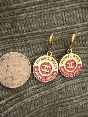 Pink & Gold CC Medallion Drop Earrings